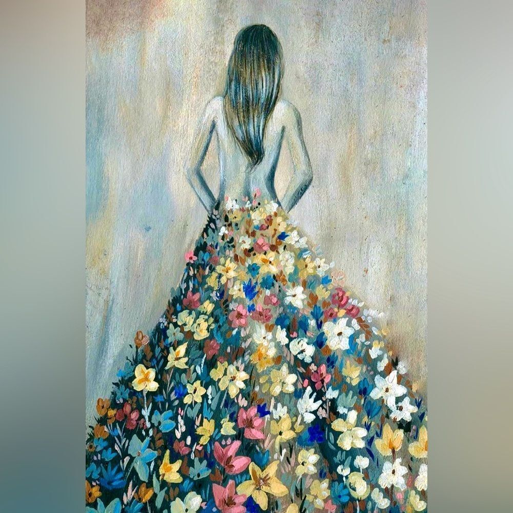 Floral Gown Woman Art Print - Multicolor